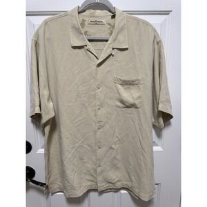 Men's Tommy Bahama 100% Silk collared pocket short sleeve cream/beige Size XL